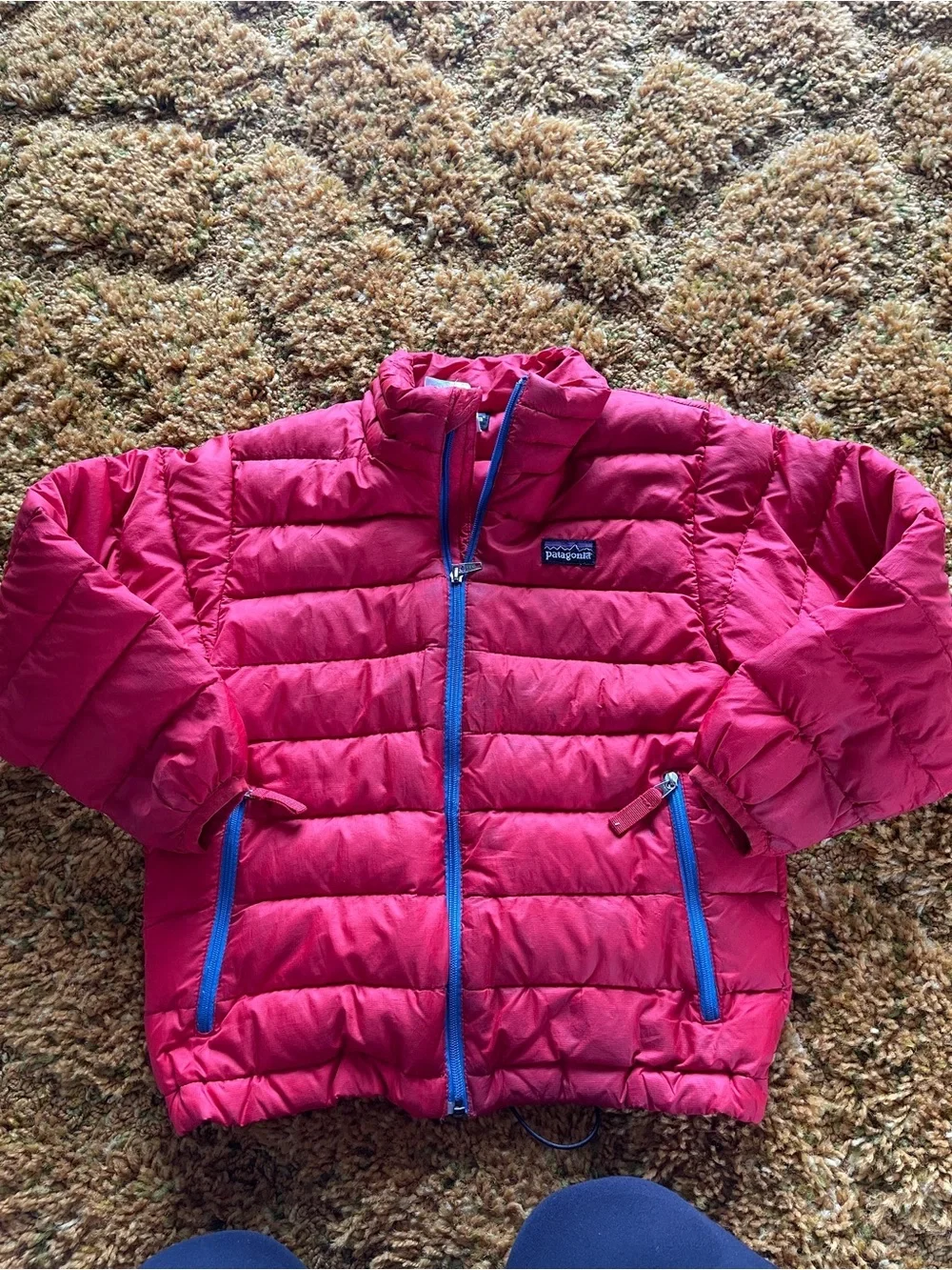 Patagonia Kids' red Puffer Jacket with Blue Trim boys size XS 5-6